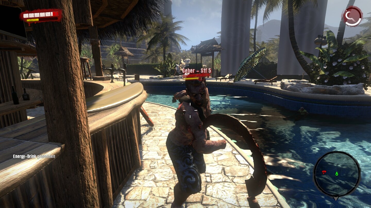 Dead IslandZu Beginn des Spiels treibt man sich in einer einladenden Pool-Landschaft rum. Wenn nur die gefräßigen Untoten nicht wären!