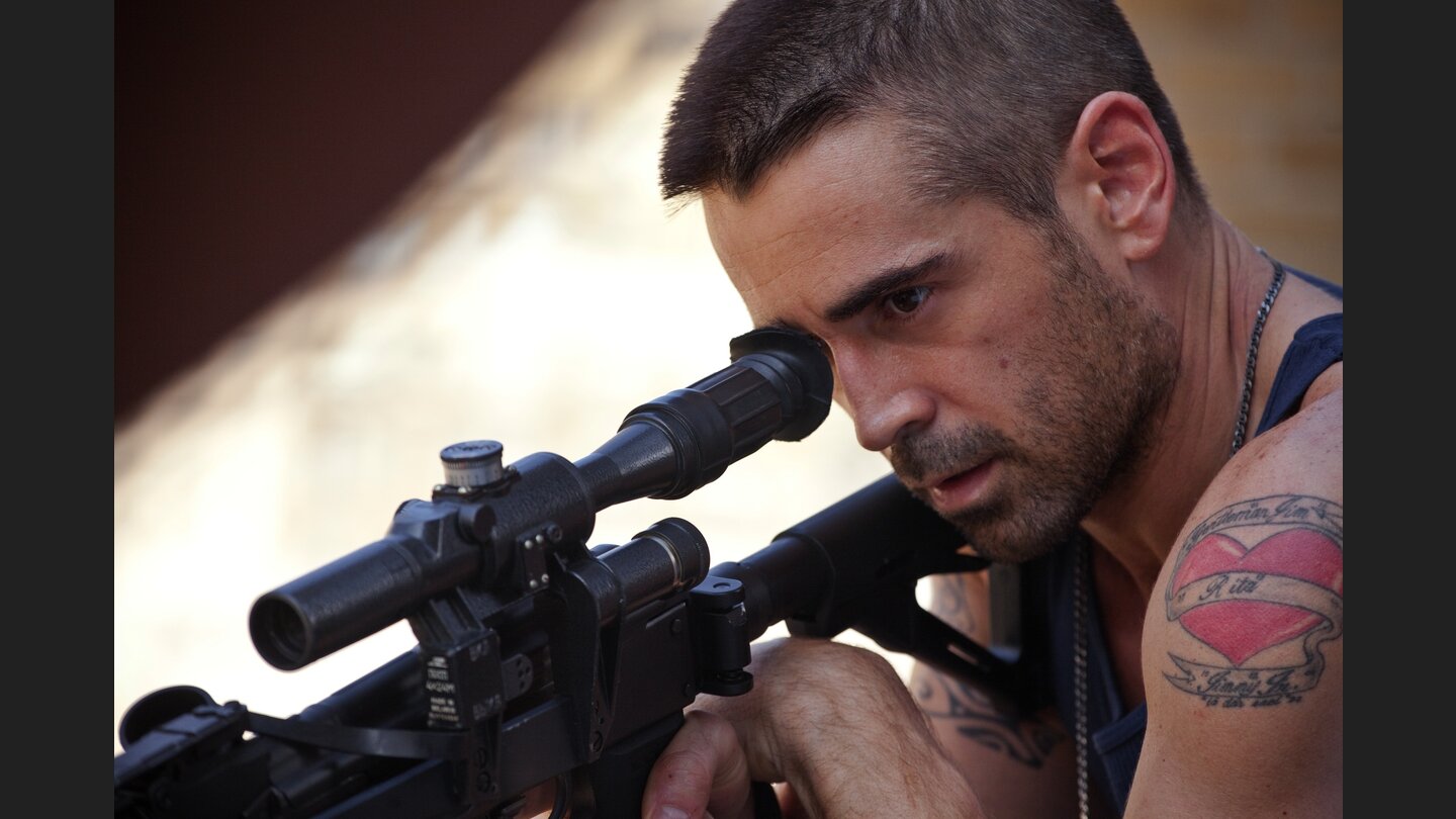 Dead Man DownAction gibt es natürlich auch. Der kampferprobte Colin Farrell scheut keine Waffengewalt.