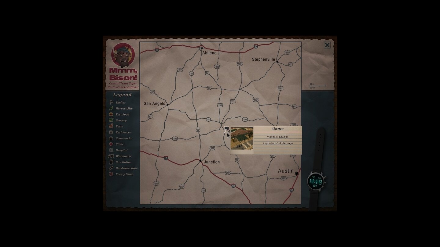 Dead State - Screenshots aus der Early-Access-VersionWie viele Ortschaften wir in der fertigen Version letztlich bereisen werden, ist noch unbekannt. Zufallsbegegnungen am Wegesrand gibt es aber bereits.