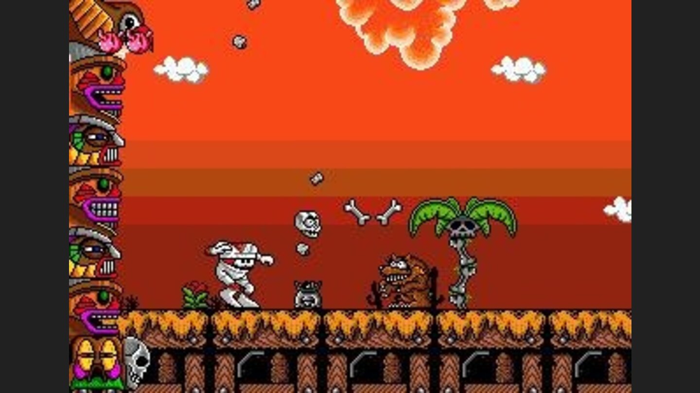 Chuck is being chased by a giant totem pole.