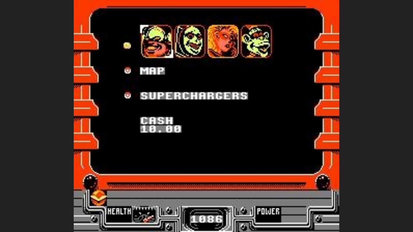 Main menu: your character and his sidekicks, map, and other stuff