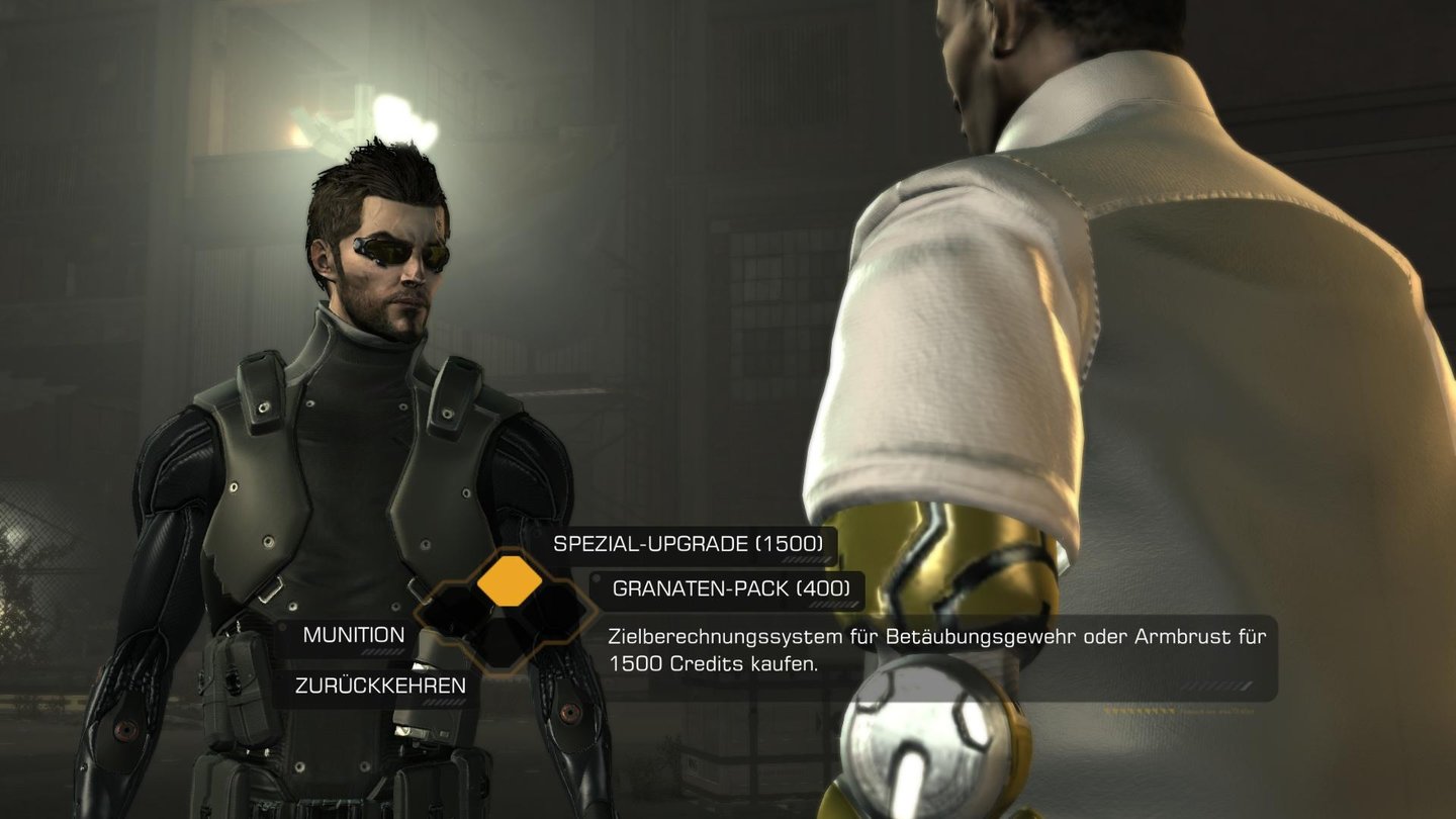 Deus Ex: Human RevolutionHier und da bieten Straßenhändler wertvolle Objekte an. Zuschlagen! Also, beim Kauf, nicht mit der Robo-Faust…