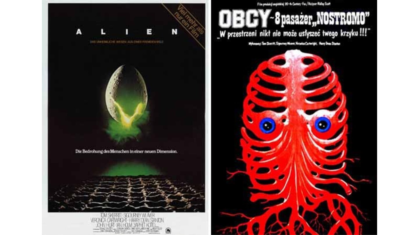Die kuriosesten Filmposter aus aller Welt: Alien – Das unheimliche Wesen aus einer fremden Welt (links: Deutschland; rechts: Polen)