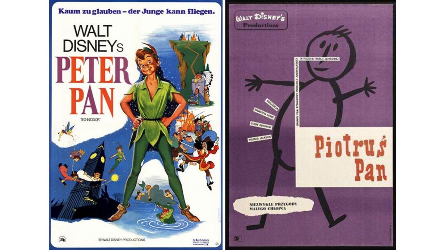Die kuriosesten Filmposter aus aller Welt: Peter Pan (links: Deutschland; rechts: Litauen)