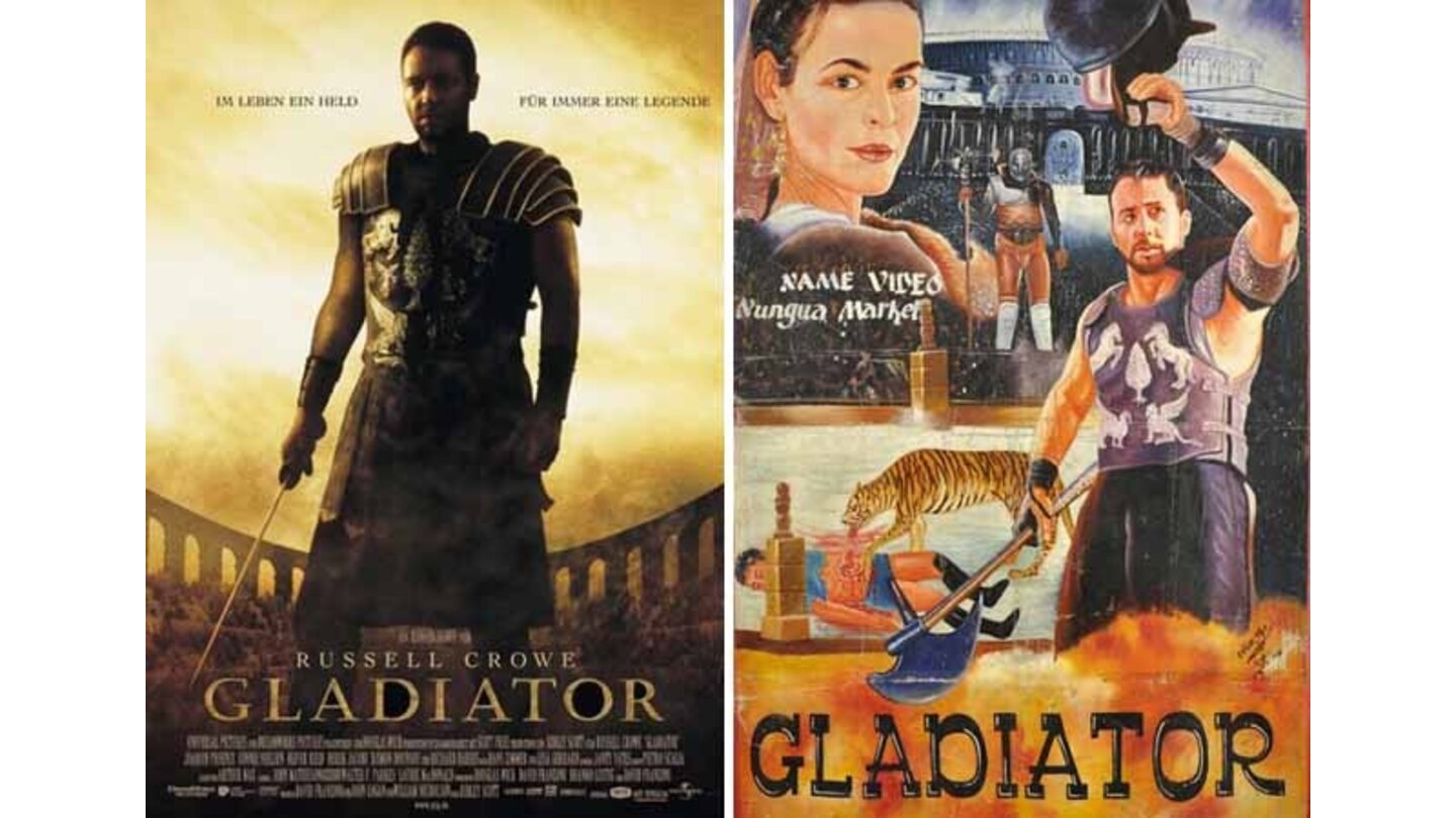 Die kuriosesten Filmposter aus aller Welt: Gladiator (links: Deutschland; rechts: Ghana)