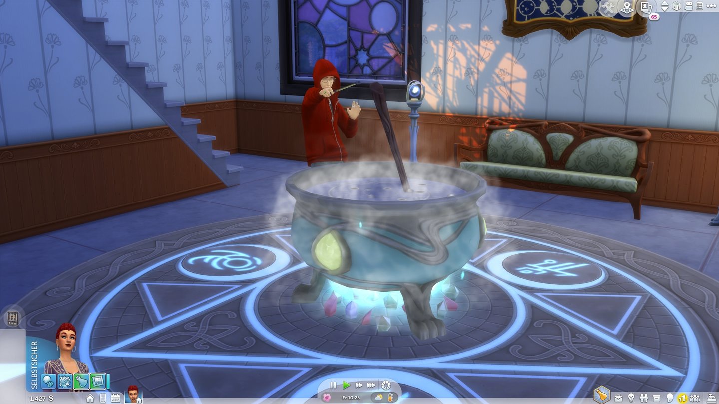 Die Sims 4: Reich der MagieZum Lernen neuer Zaubertränke rührt dieser Sim kräftig im Kessel.