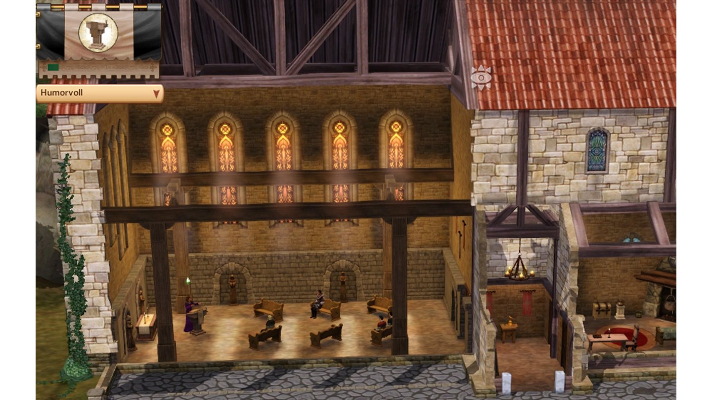 Die Sims: MittelalterIn Häuser schaut man seitlich hinein.