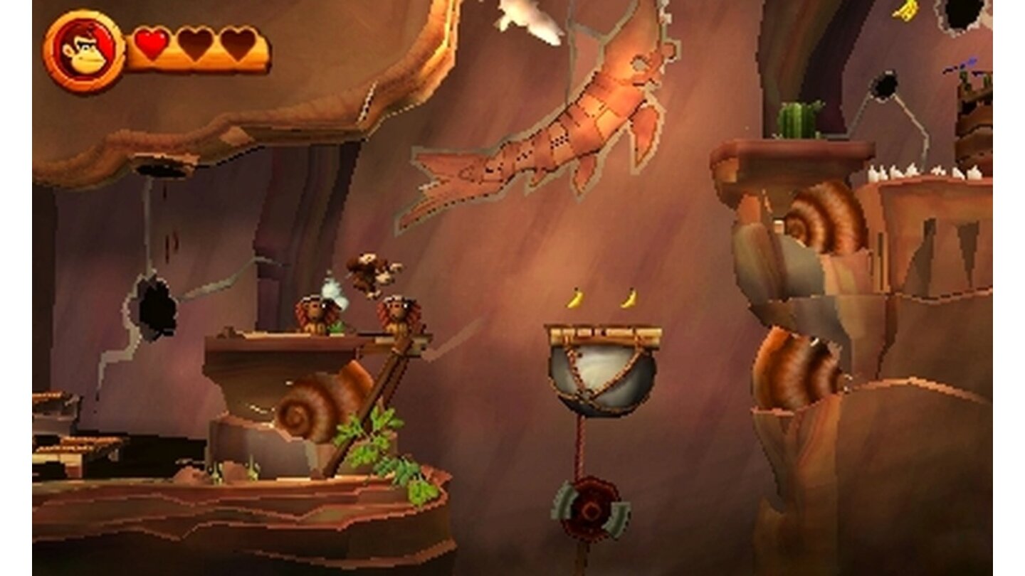 Donkey Kong Country Returns 3DIn den Höhlen der Donkey Kong-Insel gibt es Fossile und sogar ein riesiges Skelett eines Dinosauriers zu bestaunen.