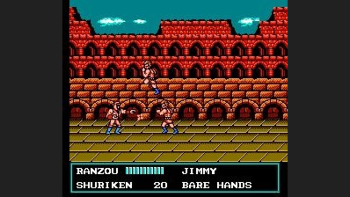 Ranzou throws a shuriken to one of the roman fighters.