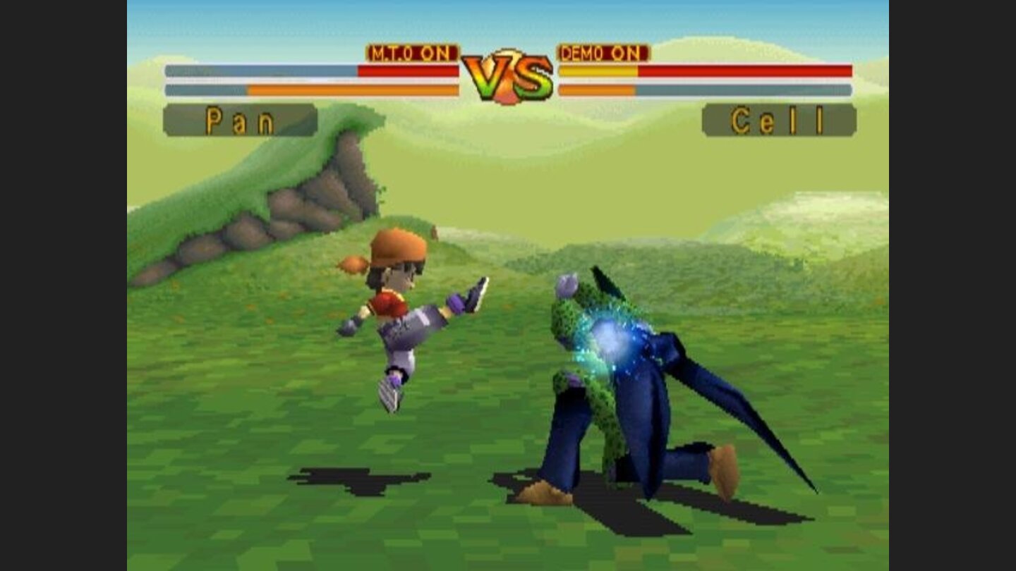 Pan attempts to give the villainous Cell a beating.