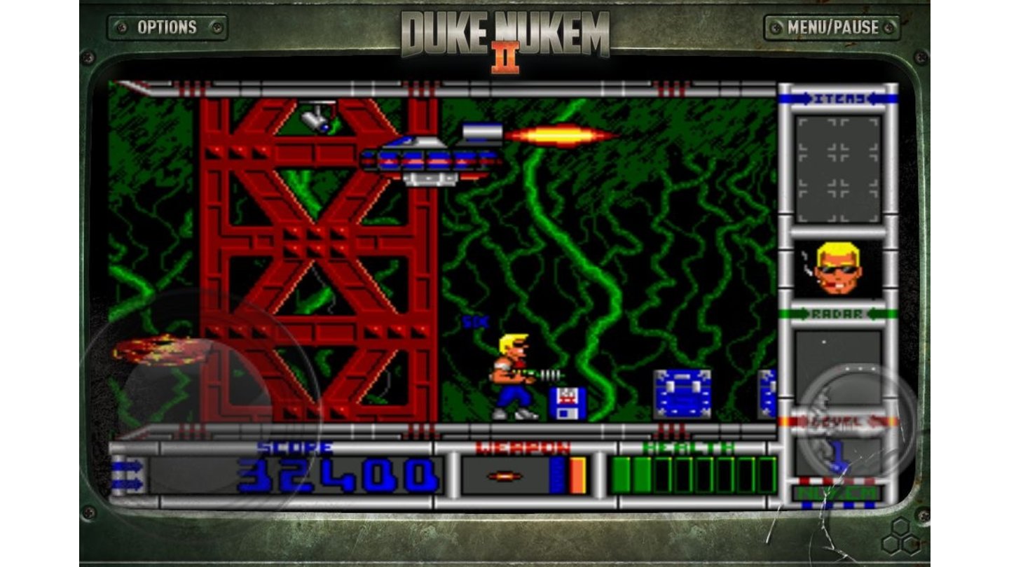 Duke Nukem 2Nicht alles Gute kommt von oben: Die Gegner greifen den Duke auch aus der Luft an.