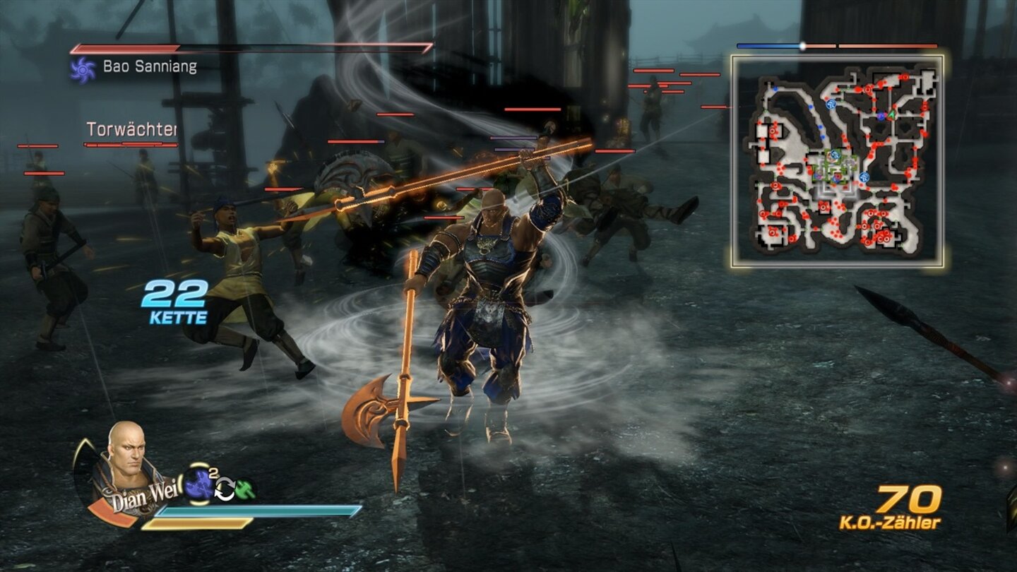 Dynasty Warriors 8: Xtreme Legends – Complete EditionNicht nur unsere Kämpfer, auch die verschiedenen Waffen können besondere Fähigkeiten haben. Diese Doppeläxte erzeugen etwa einen Wirbelsturm.