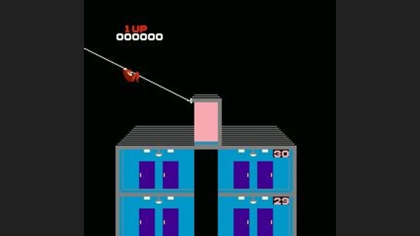 Otto uses his grappling hook to reach the building