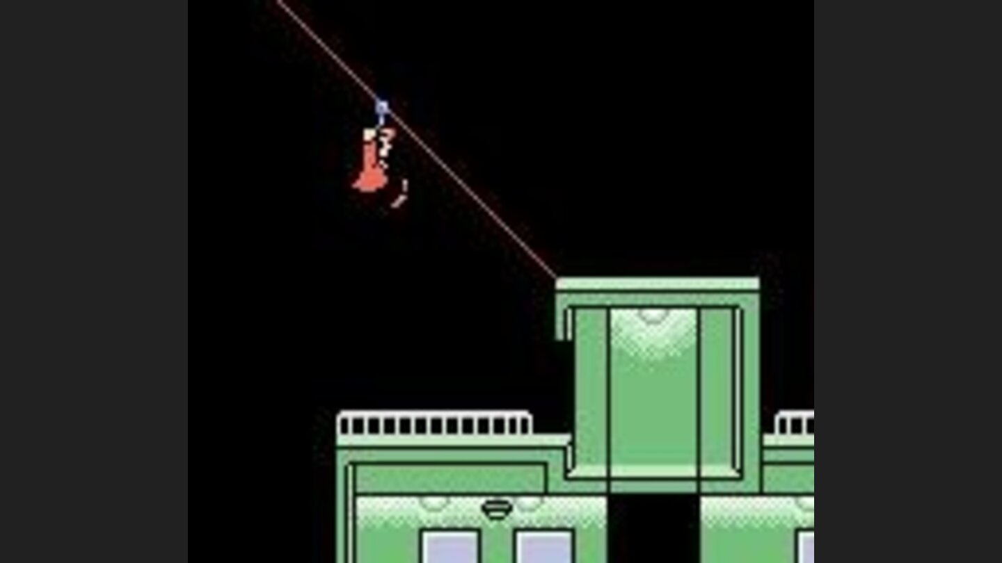 Swinging down to the first building