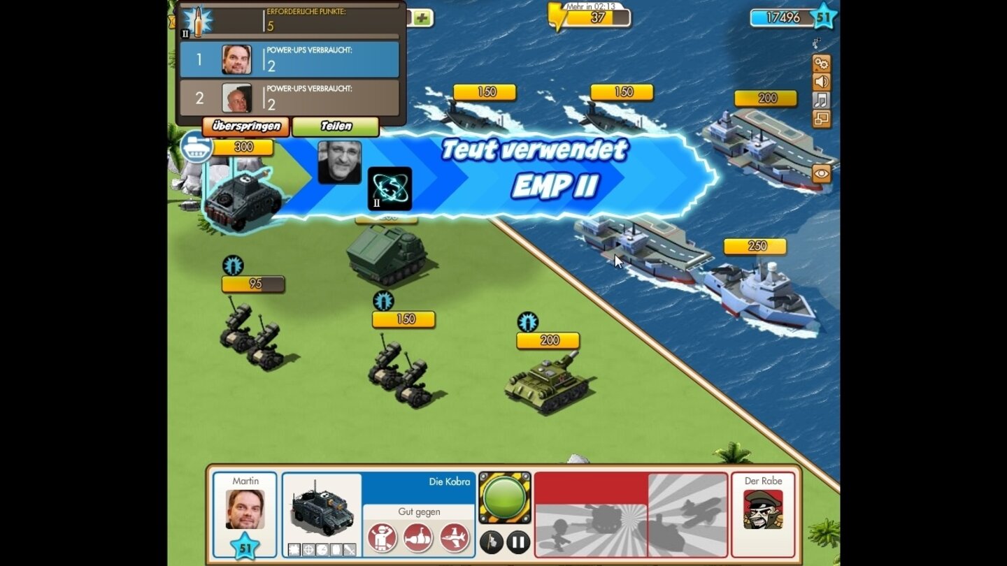 Empires & AlliesNett: Teut legt ein zufälliges Feindschiff für ein paar Kampfrunden lahm.