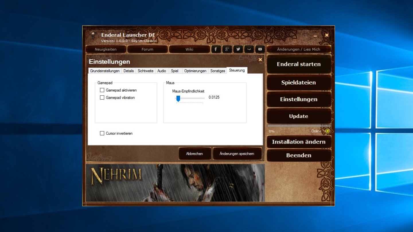 Enderal Launcher-Menu - Steuerung