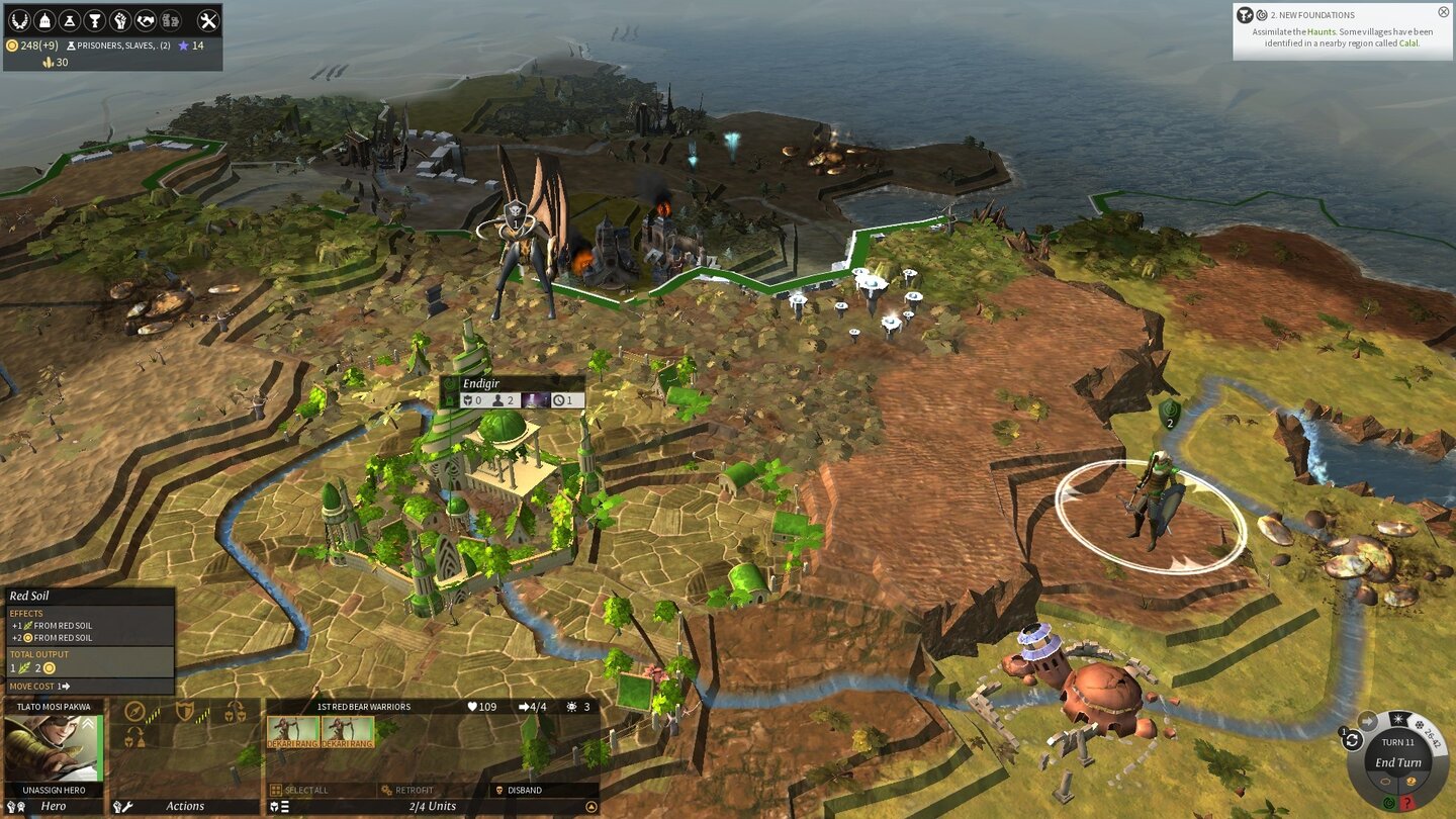 Endless Legend - Early-Access-ScreenshotsEine Einheit Dämonen steht vor den Toren unserer Stadt. Kein Problem für unseren Helden und seine Bogenschützen-Truppen (rechts).