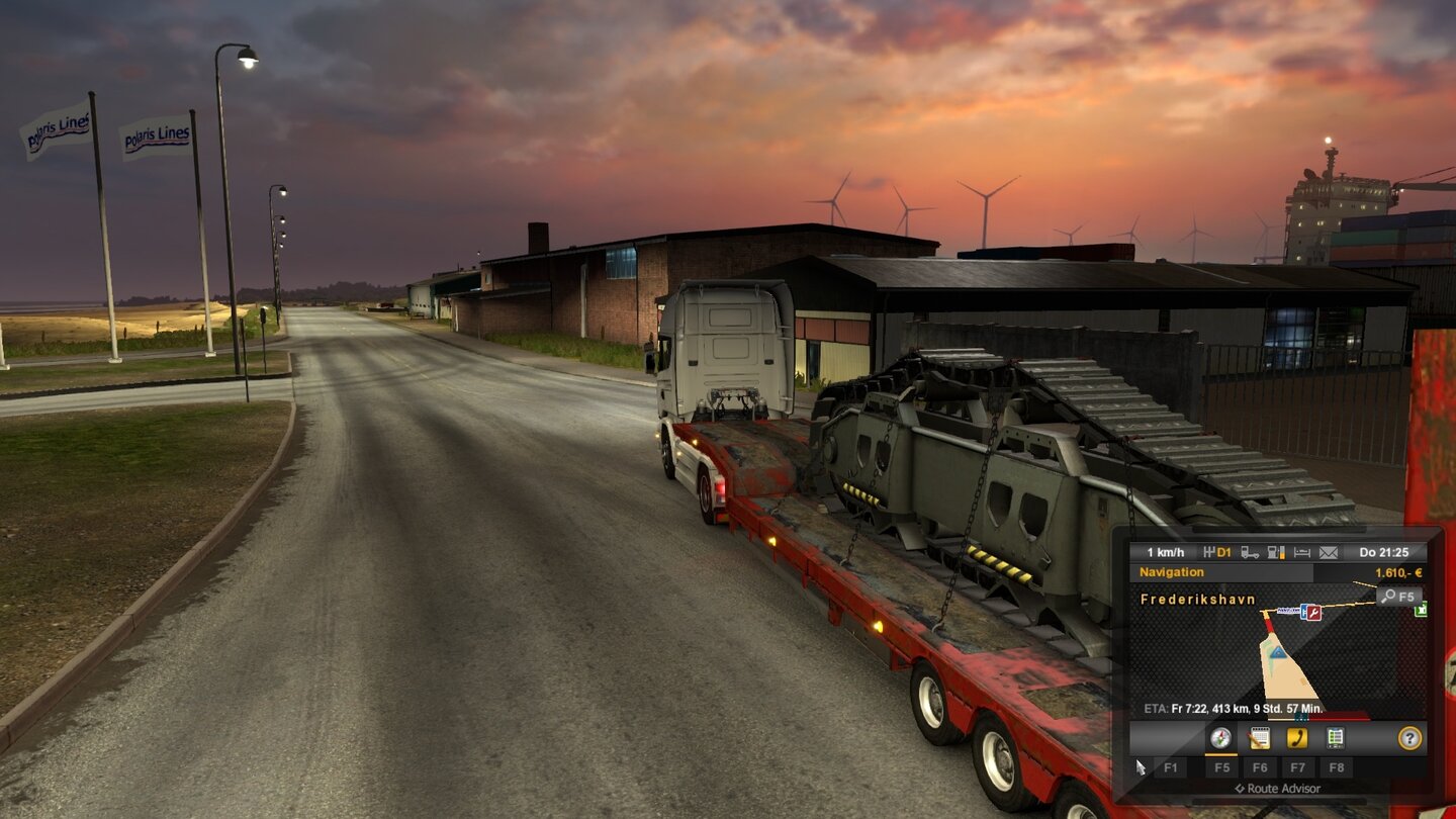 Euro Truck Simulator 2 Titanium-EditionDas mitgelieferte DLC-Paket High Power Cargo Pack umfasst dicke Transportgüter wie diese Kettenraupe, komplette Hubschrauber oder Yachten.