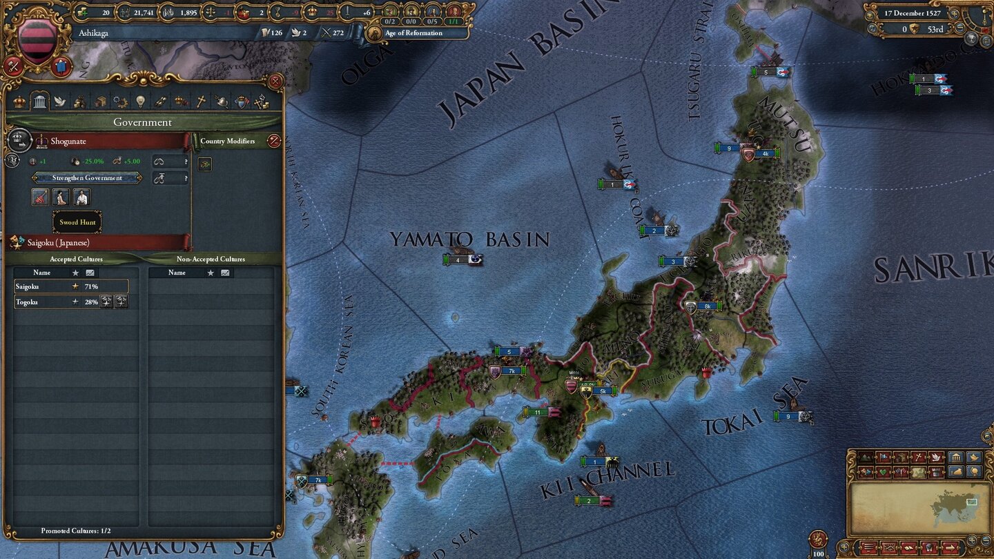 Europa Universalis 4: Mandate of HeavenDer Shogun gebietet über die Daimyos. Wenn er zu viel Macht verliert, können sie ihn jedoch stürzen.