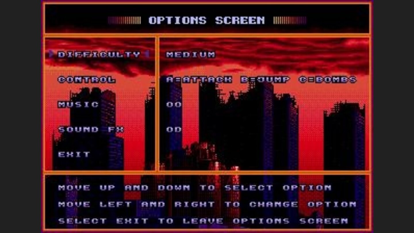 Options screen