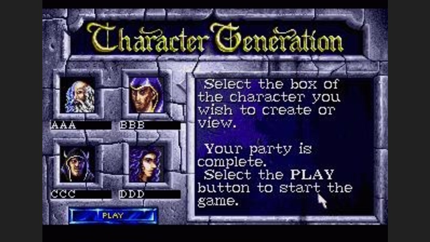 Character creation screen.