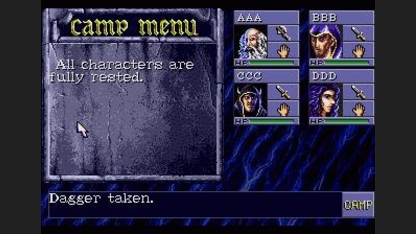 Resting restores the health of all the party members.