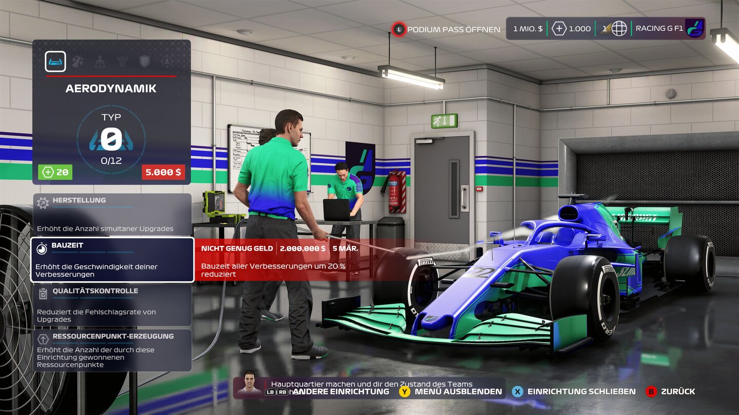 F1 2020Die Abteilungen unseres Teams können wir mit der Zeit und entsprechenden Budget ausbauen. Das verschafft uns einen Vorteil wie hier bei der Bauzeit geplanter Verbesserungen.