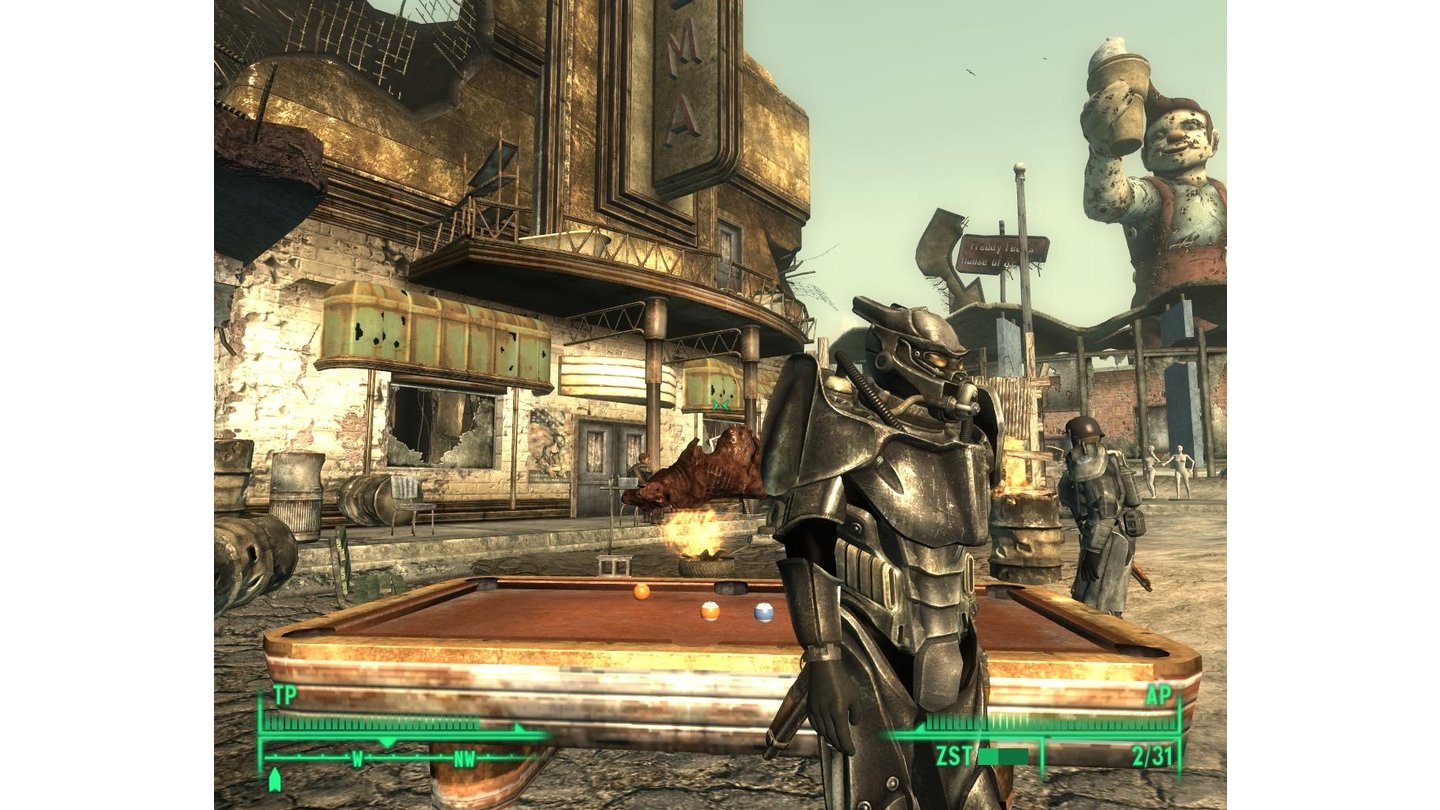 Fallout 3 (2008)
Der dritte Teil der Fallout-Serie wird 2008 für die Playstation 3, Xbox 360, und den PC veröffentlicht. Im Ödland um die zerstörte Hauptstadt Washington entdecken wir eine Verschwörung um die Wasseraufbereitung, um die sich mehrere Fraktionen streiten. Zu Fallout 3 erscheinen in regelmäßigen Abständen DLCs, die das Hauptspiel inhaltlich (Point Lookout) und spielerisch (Broken Steel) erweitern.
