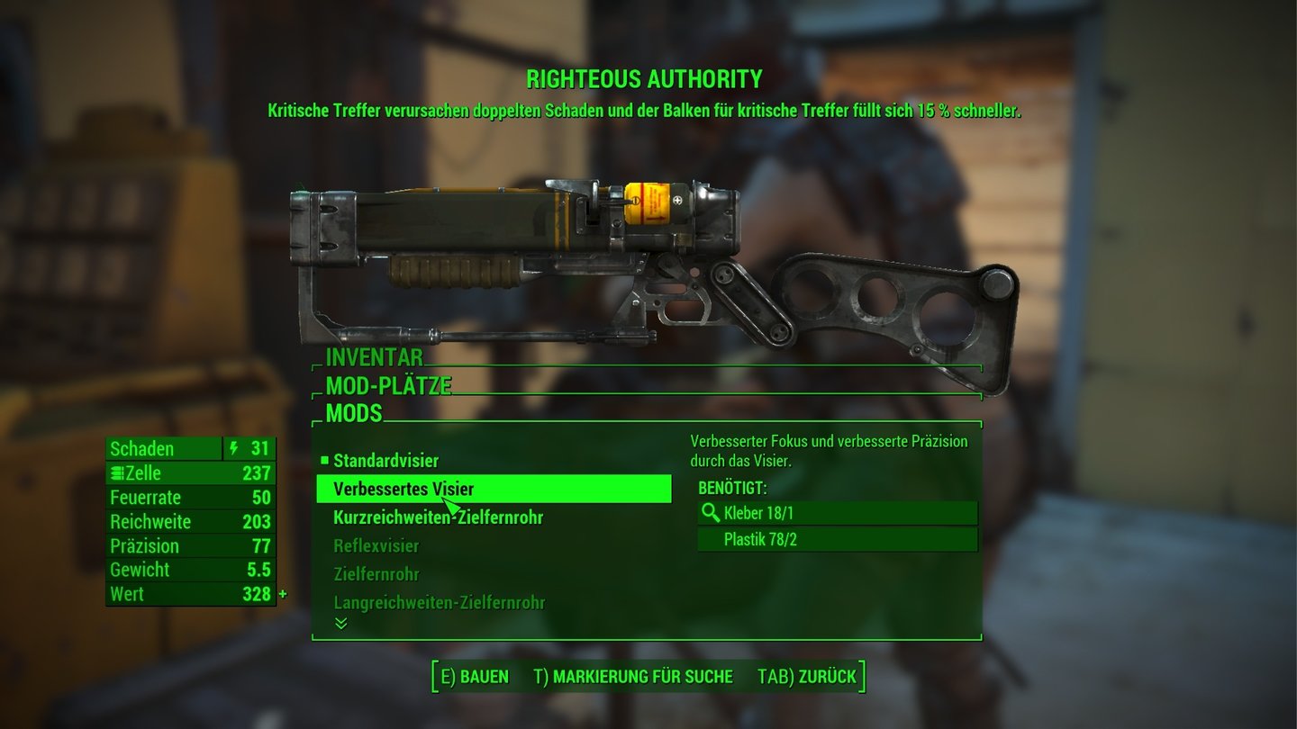 Fallout 4 (PC)Menüs wie das Crafting kommen direkt von den Konsolen und steuern sich damit arg hakelig.