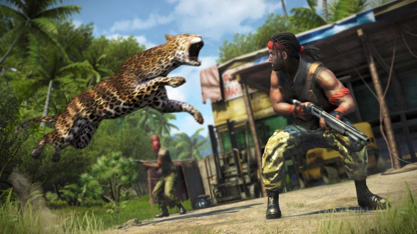 Far Cry 3Die simulierte Tierwelt kann den Kampfverlauf beeinflussen. Dieser Leopard hat offensichtlich noch nicht gefrühstückt.