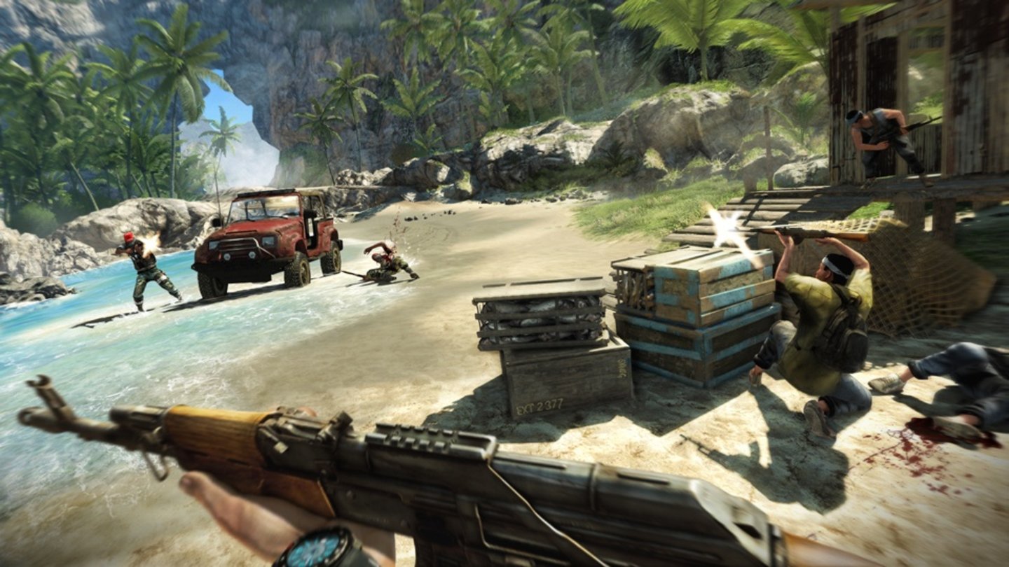  Far Cry 3 (2012)2012 erscheint der dritte Teil der Hauptserie für den PC, die Playstation 3 und die Xbox 360, der die Rahmenhandlung um den Touristen Jason Brody und den psychopathischen Verbrecher Vaas wieder in eine tropische Inselwelt verlegt. Neben der spielerischen Freiheit – an vielen Stellen gibt es abseits der Quests Geheimnisse zu entdecken - legen die Entwickler auch viel Wert auf interessante und glaubwürdige Charaktere.