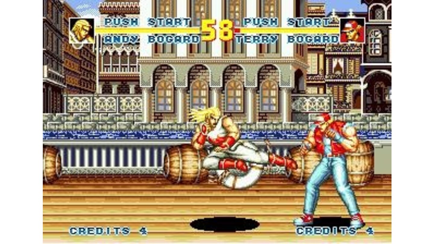 Andy Bogard kicking Terry Bogard