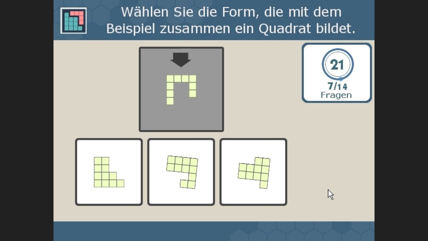 Fehlendes Teil: Welches Teil fehlt, um ein Quadrat zu bilden?