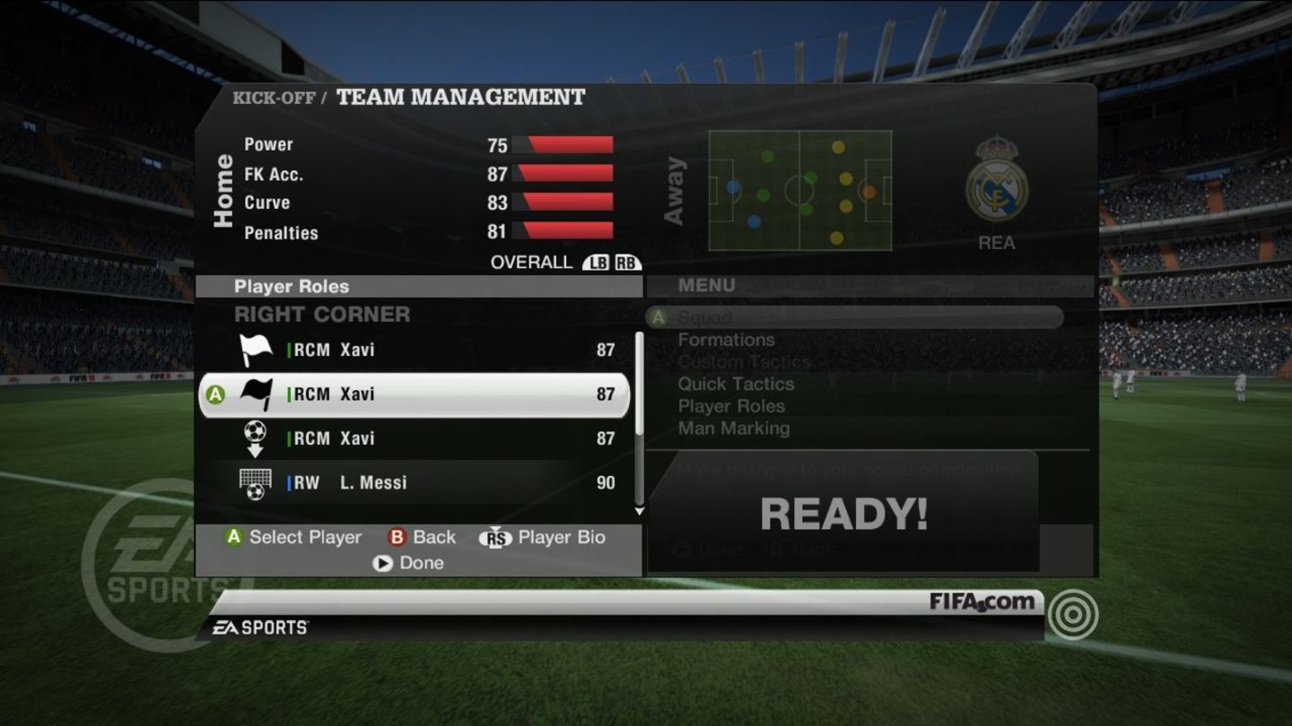 FIFA 11Auch das individuelle Platzverhalten der Spieler können Sie in FIFA 11 in einem Menü bestimmen.