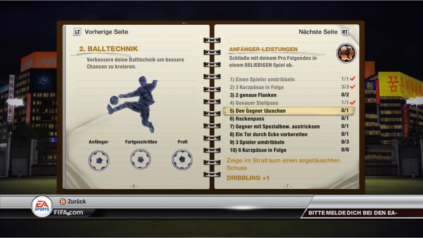 FIFA 12In der Spielerkarriere müssen wir diverse Missionen erfüllen, um unseren Kicker zu verbessern.