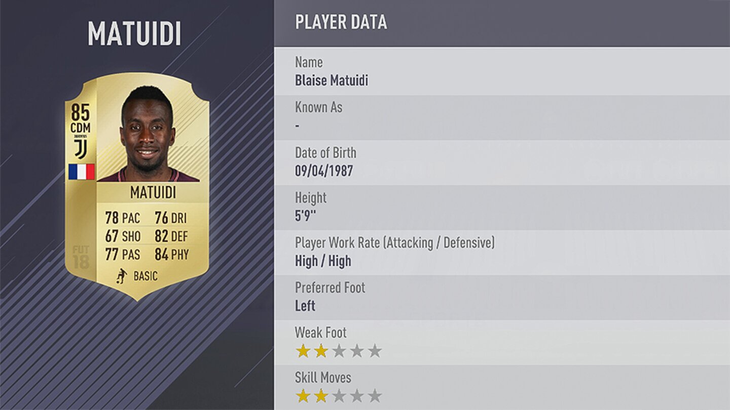 FIFA 18Platz 72: Blaise Matuidi von Juventus Turin