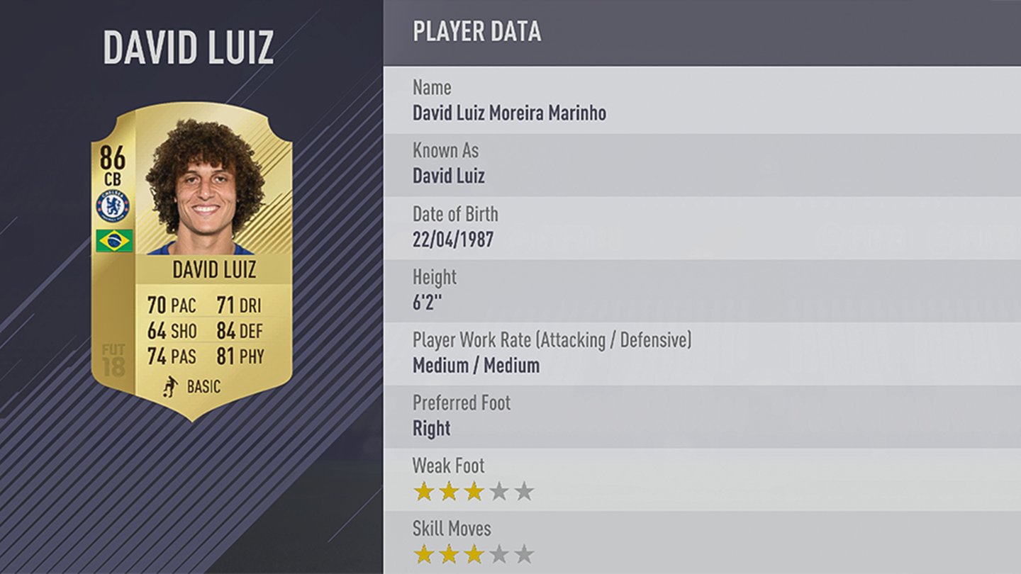 FIFA 18Platz 60: David Luiz vom FC Chelsea