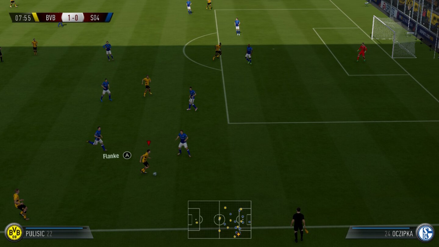 FIFA 18Die Hilfefunktion gibt Einsteigern Tipps für die nächste Aktion. Wie auf PS4 und Xbox One wählt ihr zwischen den Steuerungsarten klassisch und alternativ.
