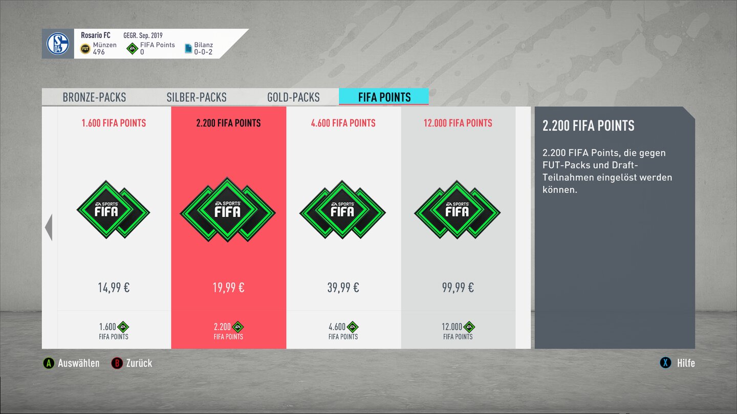 FIFA 20Auch dieses Jahr lassen sich im FUT-Modus FIFA-Points gegen Echtgeld kaufen und somit bleibt Ultimate Team weiterhin Pay2Win.