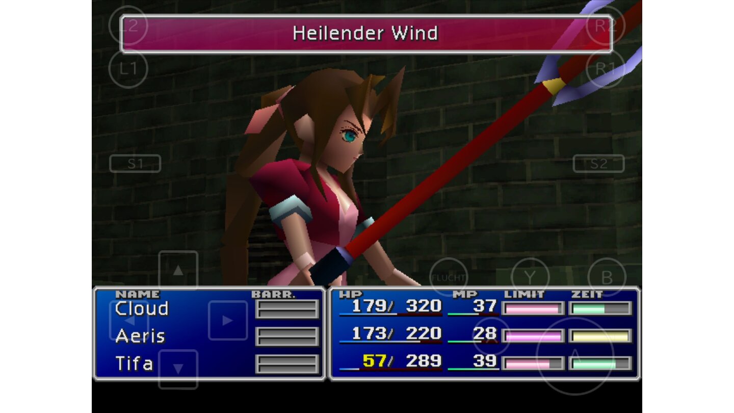 Final Fantasy 7 iOSOverdrive-Fähigkeiten wie Aeris‘ heilender Wind sorgen für Abwechslung im Kampfgeschehen.