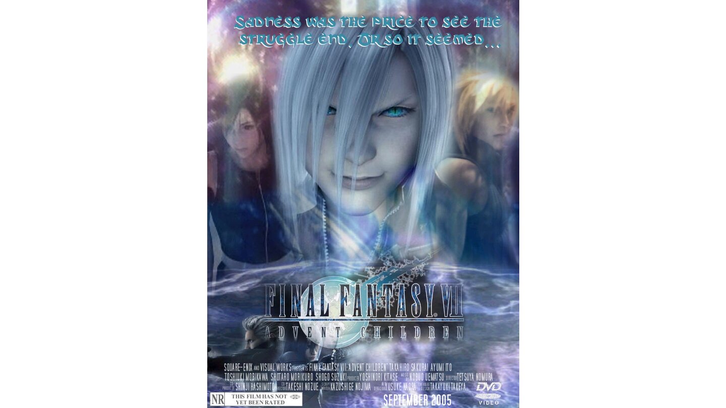  Final Fantasy VII: Advent Children (2005)Unter der Regie von Tetsuya Nomura entsteht Advent Children, der zweite Film auf der Grundlage der Rollenspielserie – die beiden Werke haben jedoch nichts miteinander zu tun, Advent Children setzt die Handlung von Final Fantasy VII fort. Auf dem Planeten Gaia kämpfen einigen Jugendliche gegen Sephirot, der seinen Einfluss durch die Gier der Menschen nach Energie immer weiter ausdehnt, und suchen gleichzeitig nach einem Heilmittel für eine mysteriöse Krankheit.