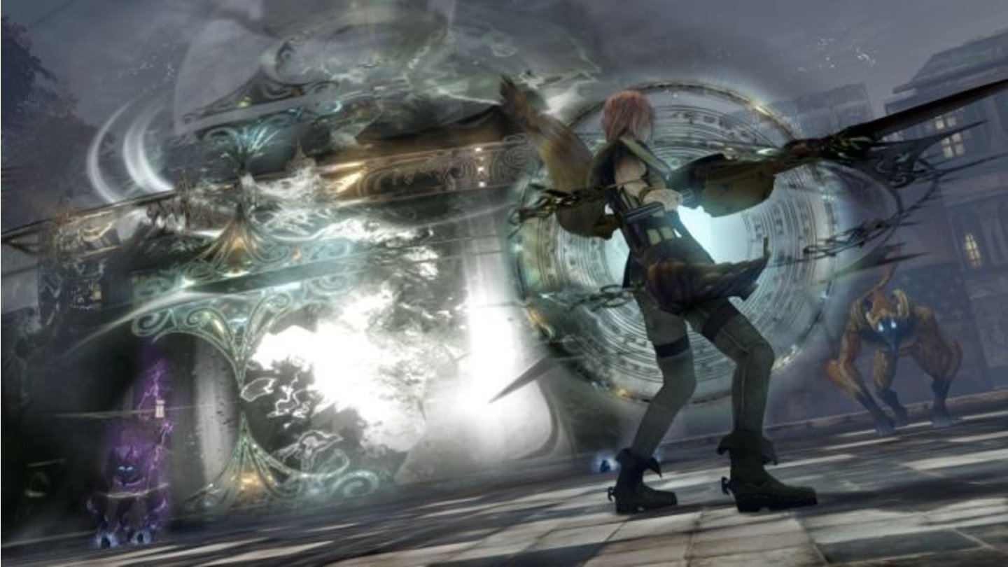 Final Fantasy XIII: Lightning ReturnsIn ihrem sogenannten Wüstenwanderer-Outfit bekommt es Lightning mit einem neuen, affenartigen Gegnertyp zu tun.