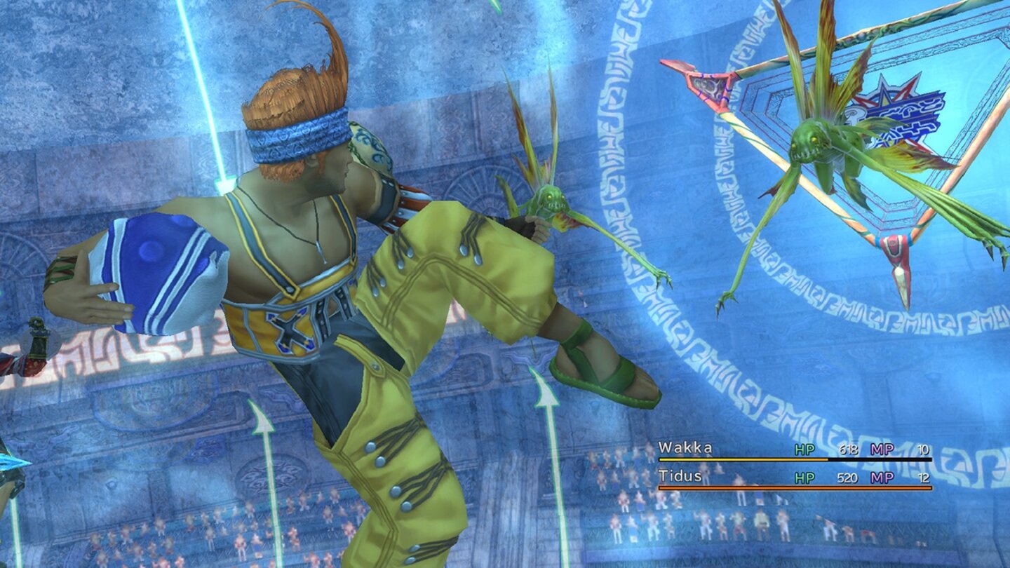 Final Fantasy XNicht alle Helden können unter Wasser kämpfen – das beherrschen nur Tidus, Rikku und der kräftige Wakka mit seiner roten Haartolle.