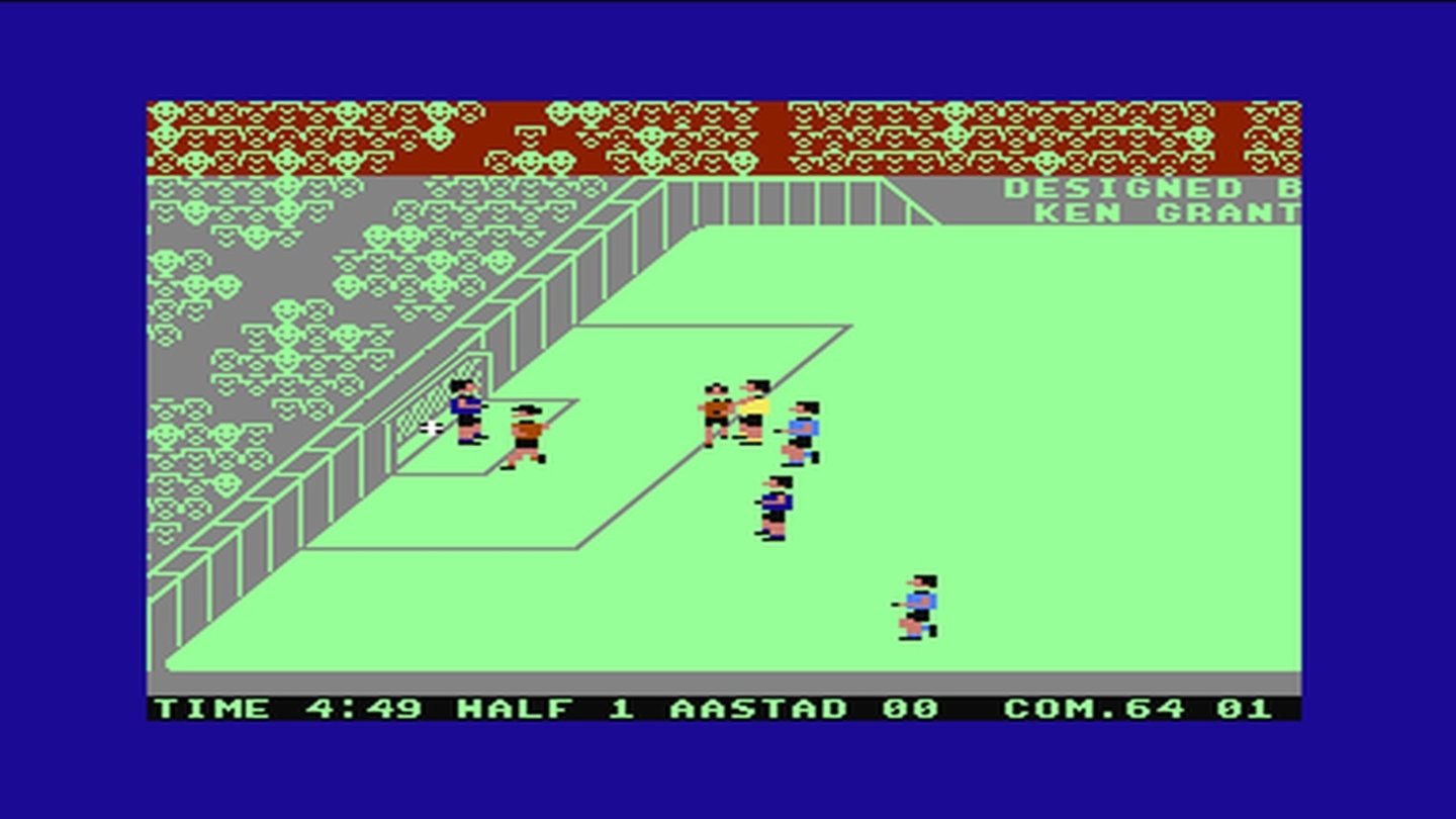 Five-A-Side SoccerEs muss ja nicht immer Rasen sein. Mastertronic schickt 1985 mit Five-A-Side Soccer einen simplen Hallenfußballer ins Rennen. Trotzdem nett: Bei Tor-Treffern reagiert das Publikum mit Jubel. Veröffentlicht wird das Ganze auf dem Brotkasten, Verzeihung, Commodore 64.