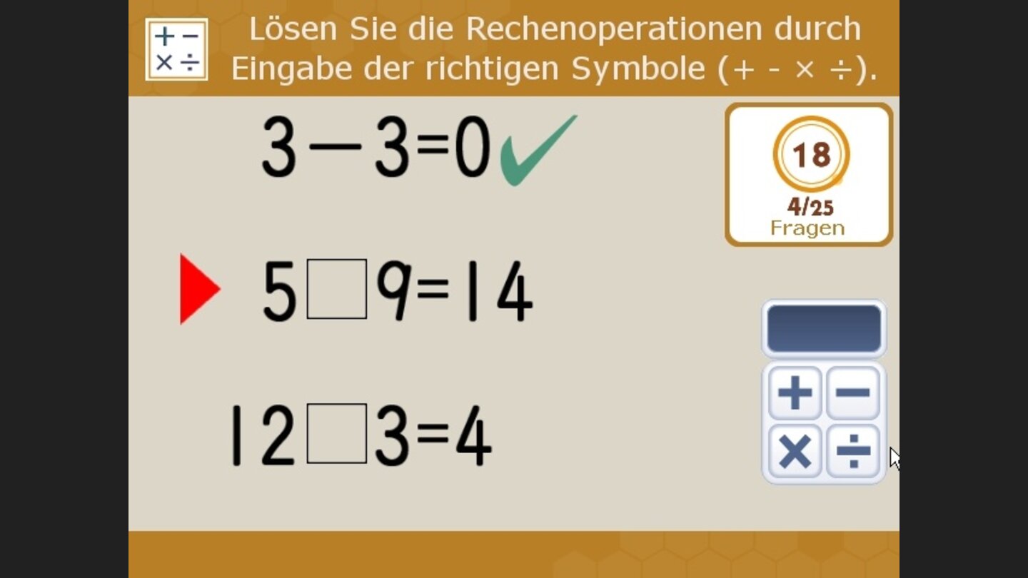 Formeln 1: Wählen Sie das Rechenzeichen, mit dem die Gleichung aufgeht.