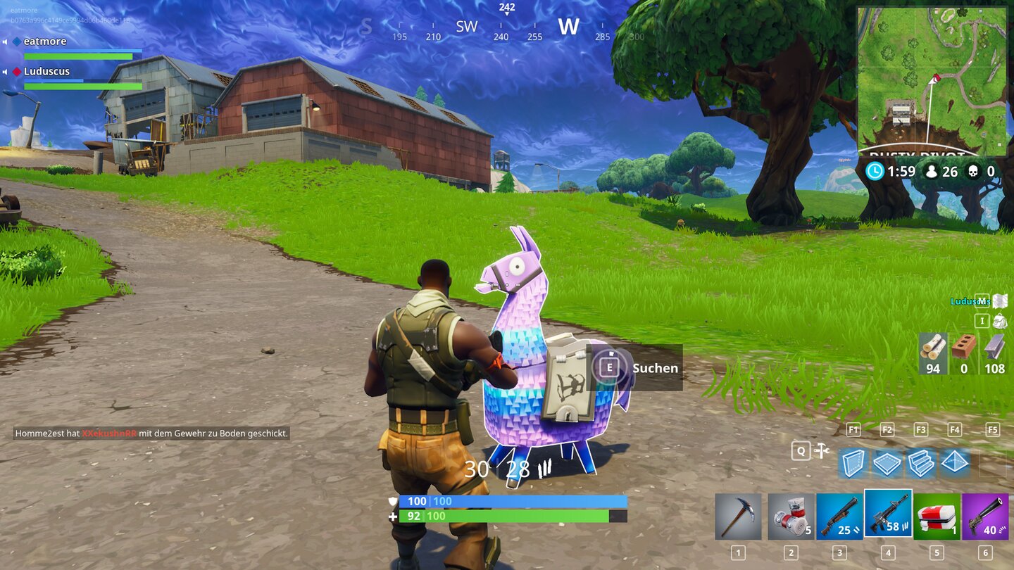 Fortnite Battle RoyaleDiese Loot-Lamas sind extrem selten. Wenn wir die Piñata öffnen, erhalten wir jedes Material 500 mal.