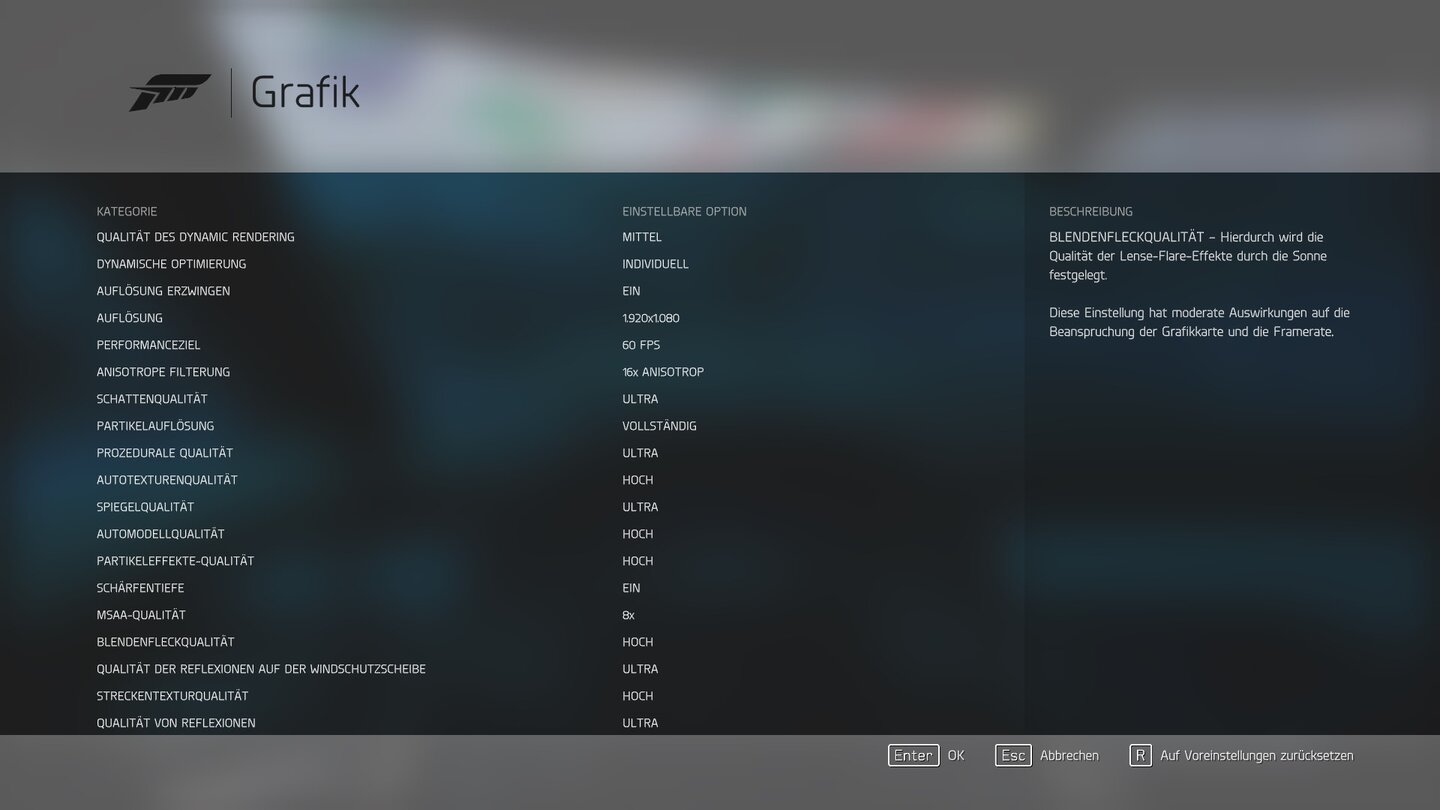 Forza Motorsport 6: ApexGrafikmenü