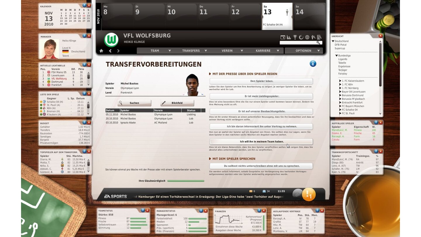 Fussball Manager 11Screenshots aus der PC-Test-Version.