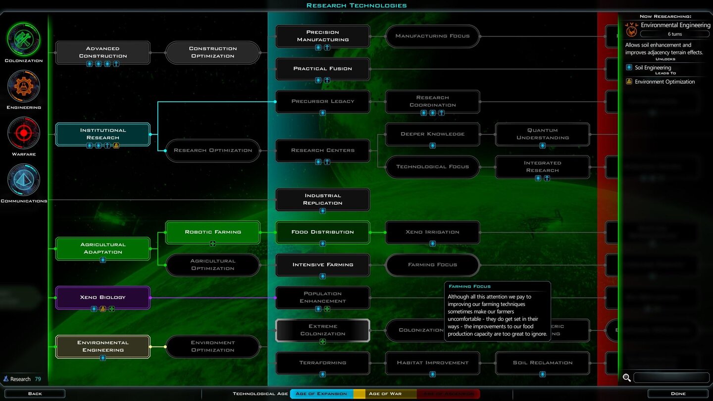 Galactic Civilization 3Der Technologiebaum ist enorm. Der Vorteil: Wir können und müssen uns spezialisieren. Der Nachteil: Die meisten Entdeckungen sind nichtssagend.