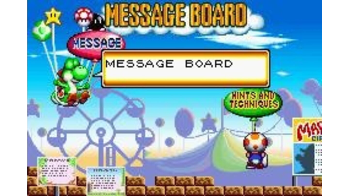 The message board shows you different things like hints and tricks for the game